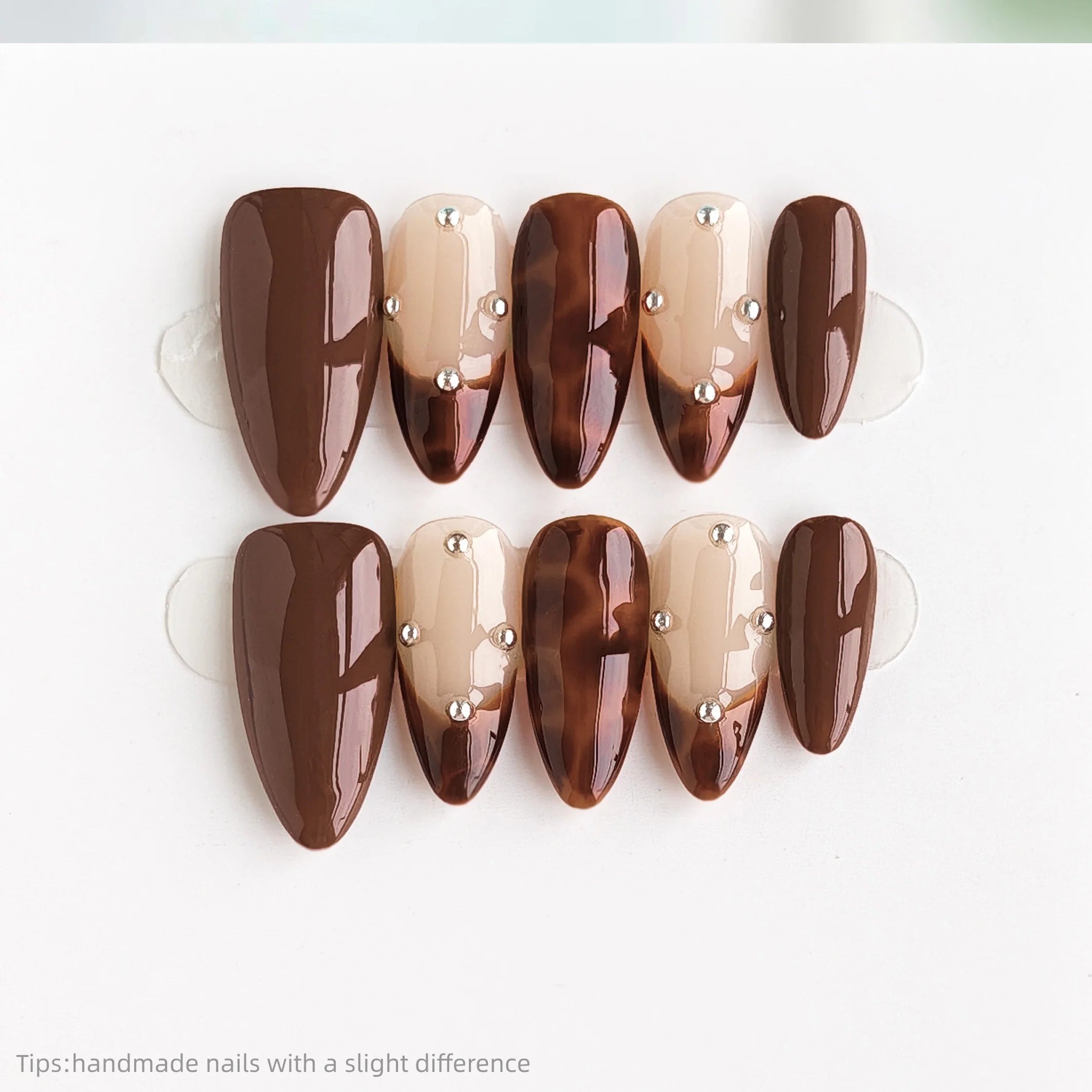 Brown Nude Leopard  French tips