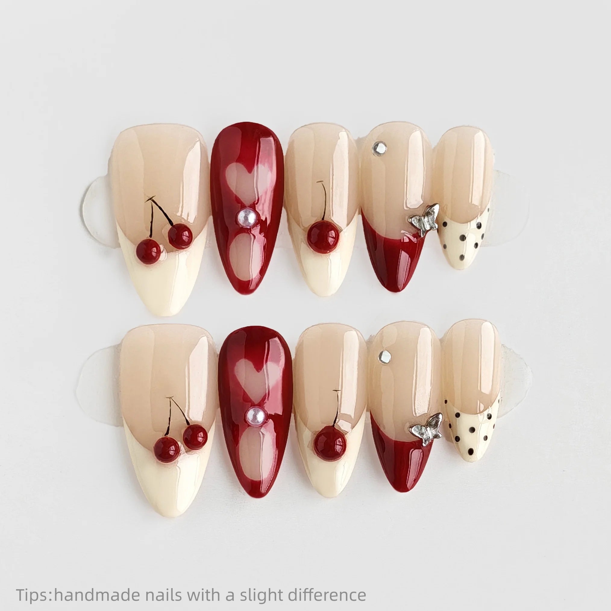 Nude Burgundy Cherry Press on Nails Almond Long