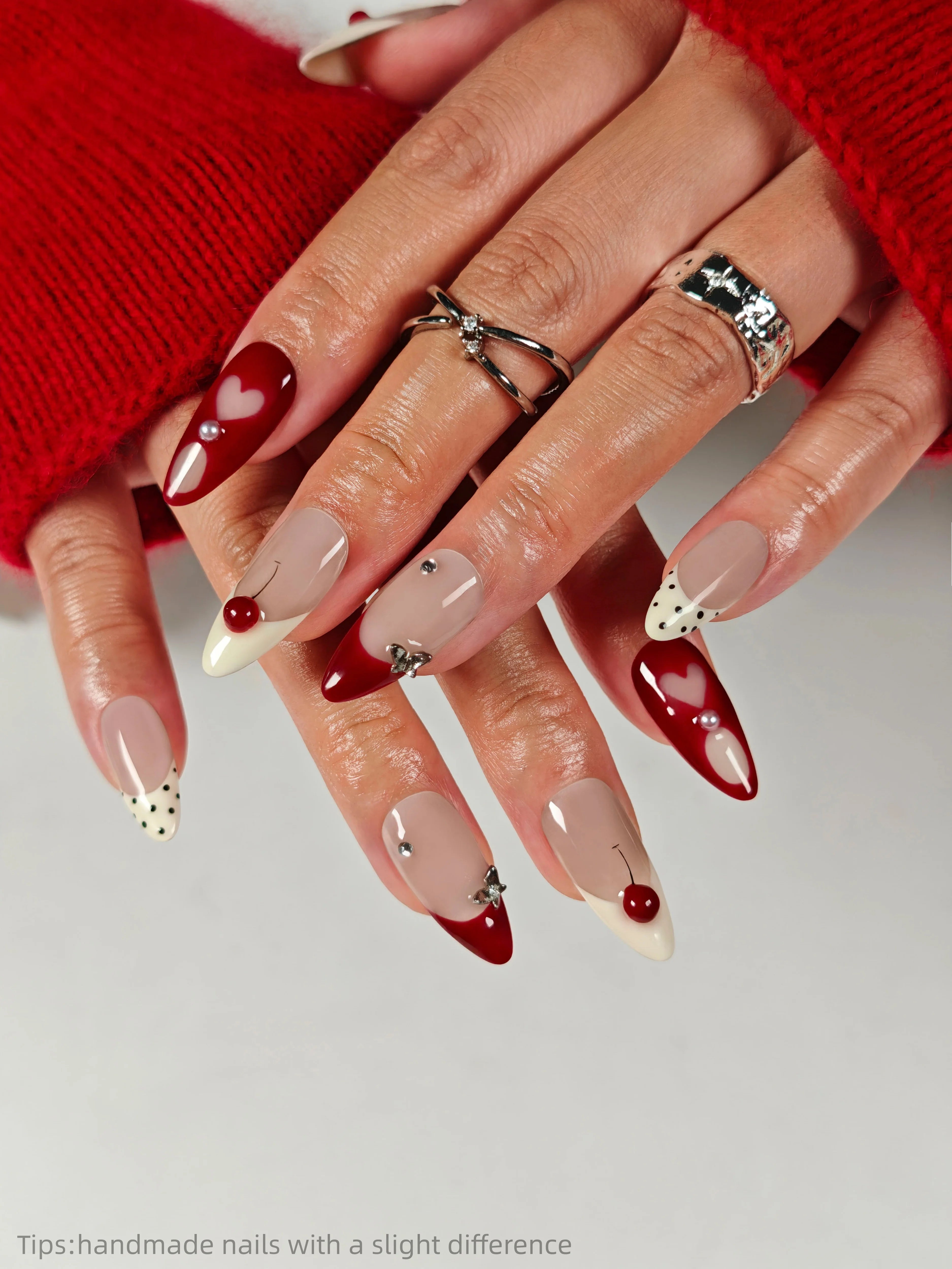 Nude Burgundy Cherry Press on Nails Almond Long