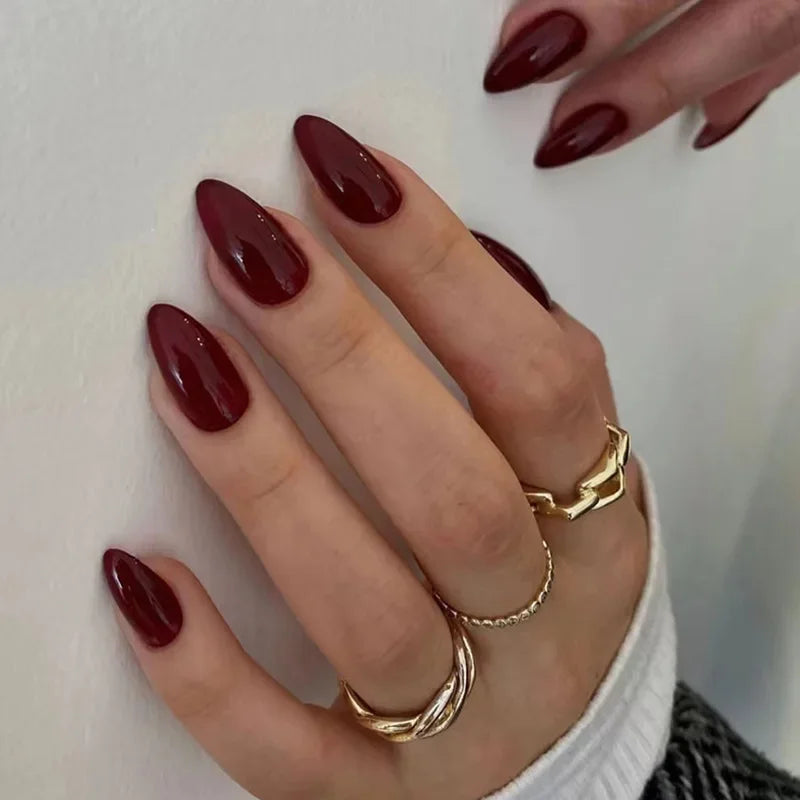 24 Wine Red Nails